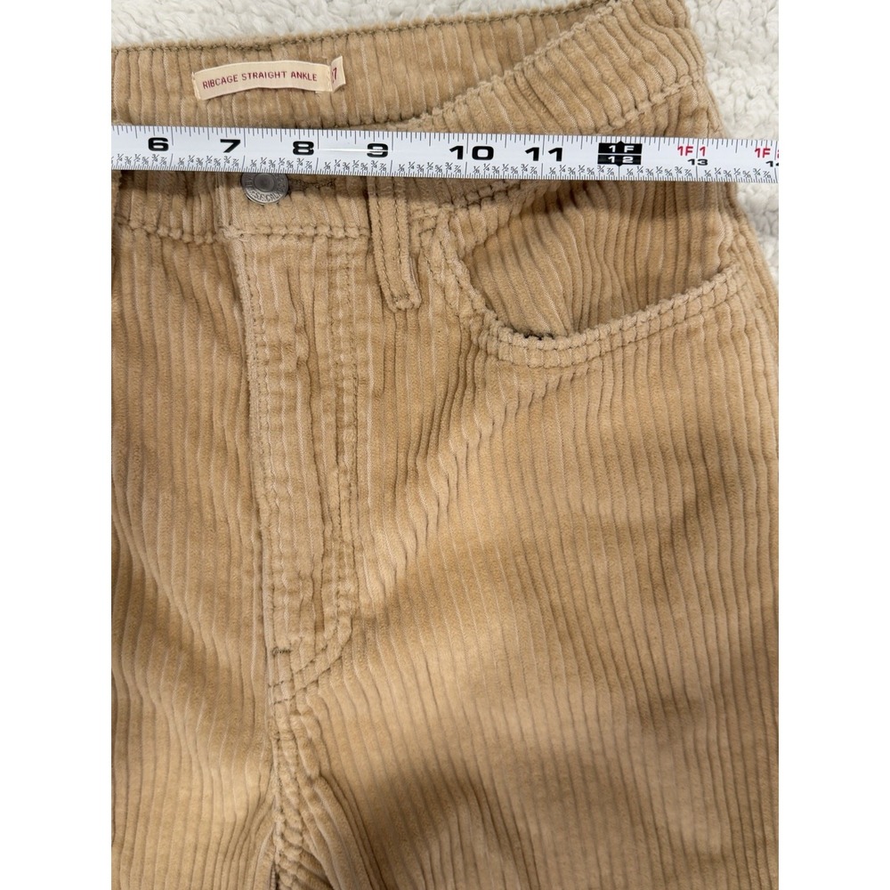 Levi Corduroy Pants Size 27 Tan Wide Leg High Rise Cotton Casual Retro Chic - Picture 9 of 11